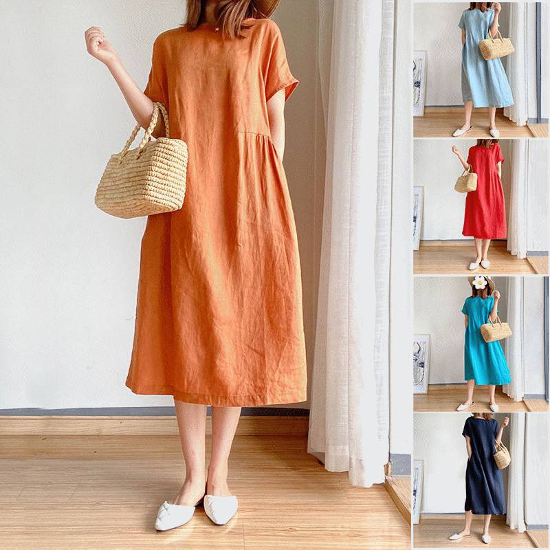 韓版文藝寬鬆棉麻連衣裙 韓版文藝寬鬆棉麻連衣裙