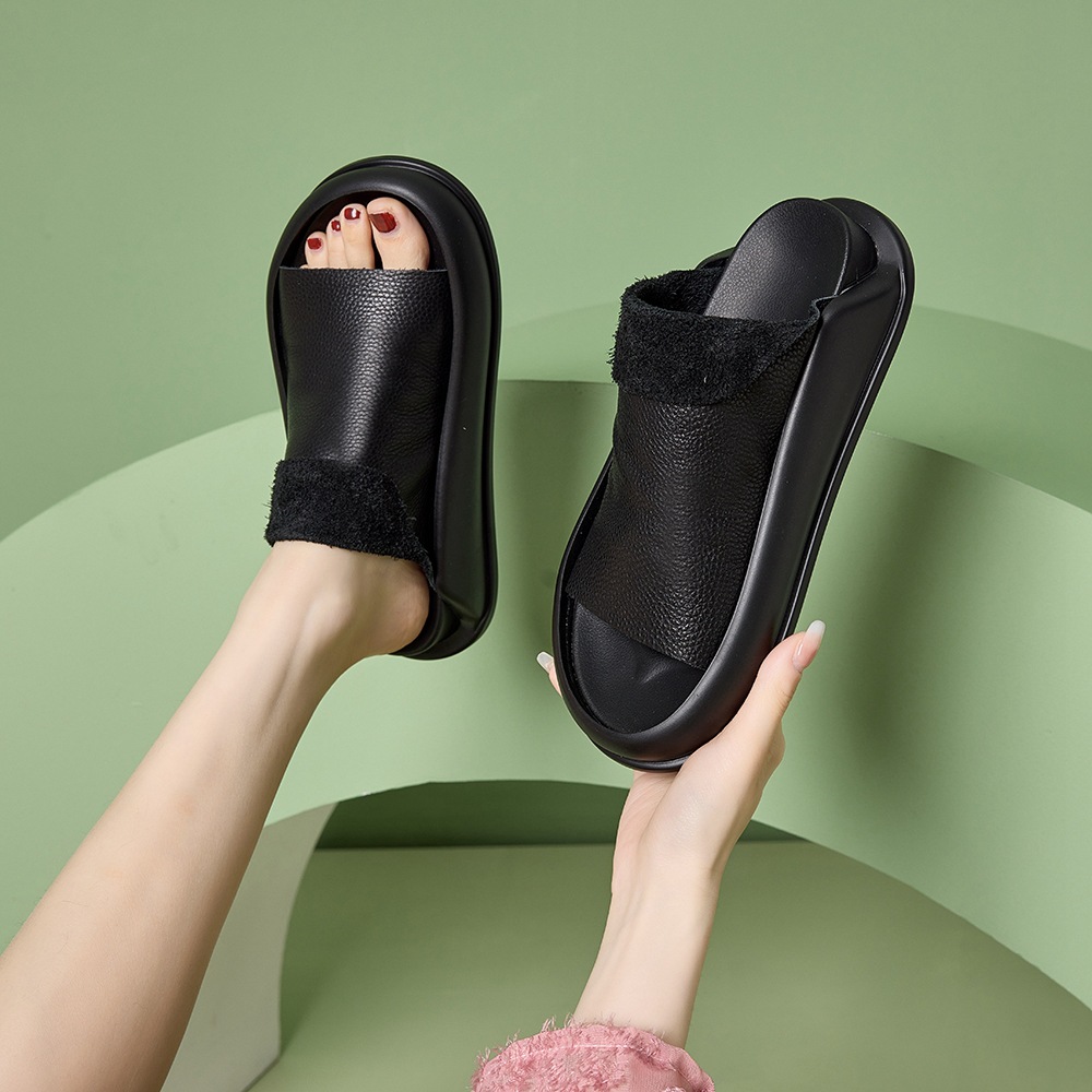 新款復古軟皮純色外穿休閒軟底厚底拖鞋 新款復古軟皮純色外穿休閒軟底厚底拖鞋